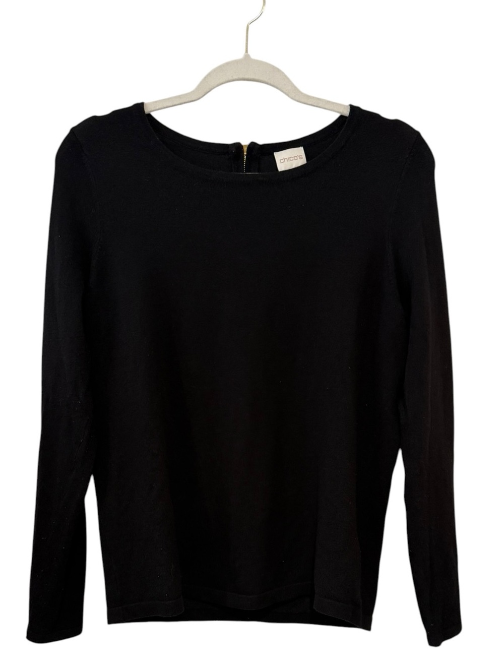 Chico’s Black Gold Zip Back Lightweight 3/4 Sleeve Sweater Top Size medium